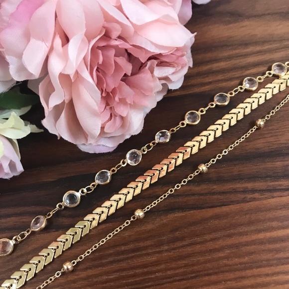 Bohemian 3 Piece Chevron Crystal Anklet Set - Picture 14 of 16